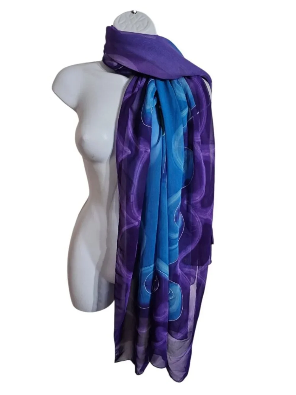 Peppermint Bay Women Long Scarf Purple Blue Palm Tree Print Archival Statement